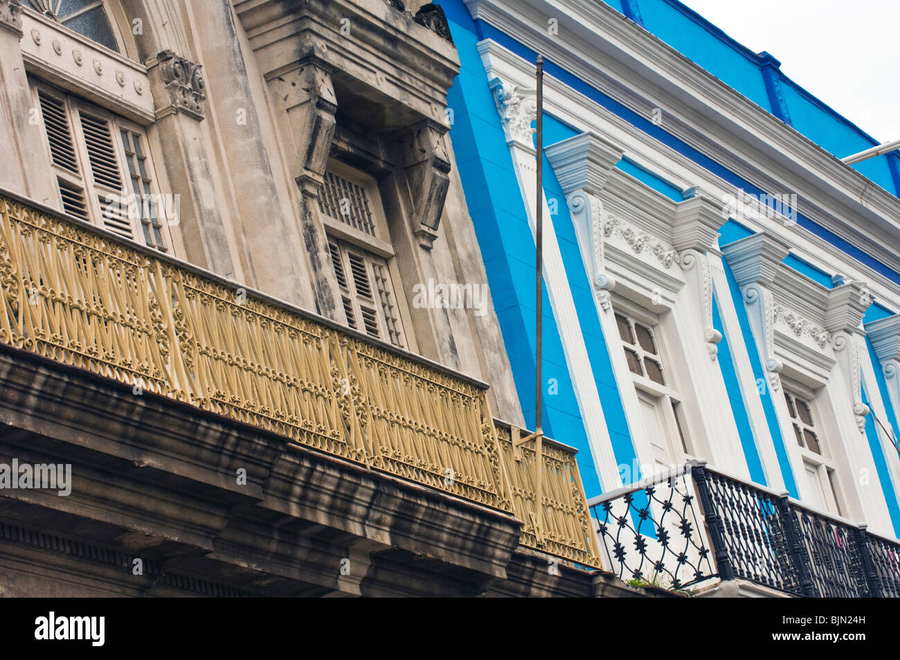 Cuban Buildings contrast of renovated and not renovated Stock Photo
