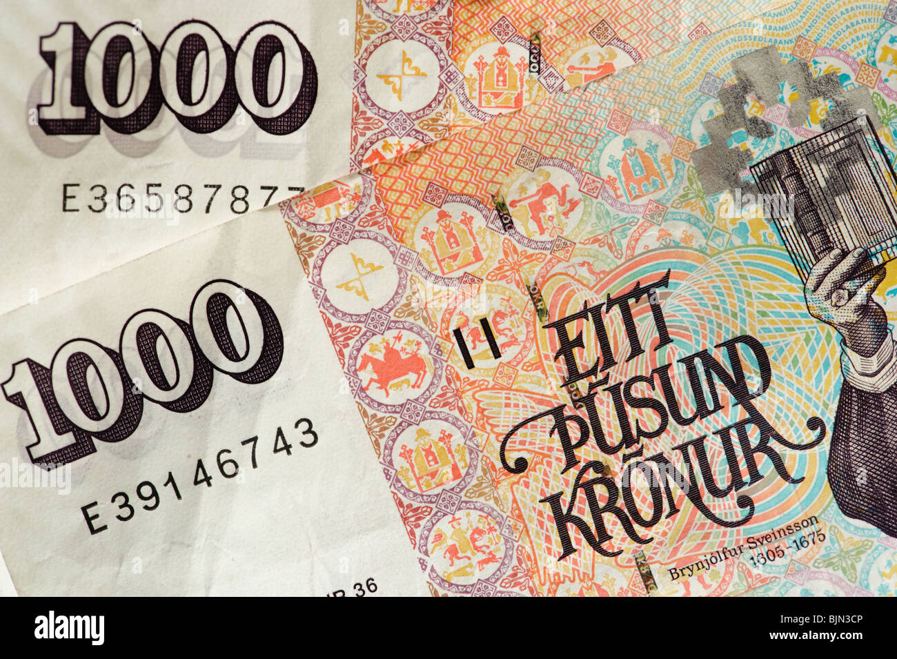 Icelandic currency money 1000 kronur hires stock photography and