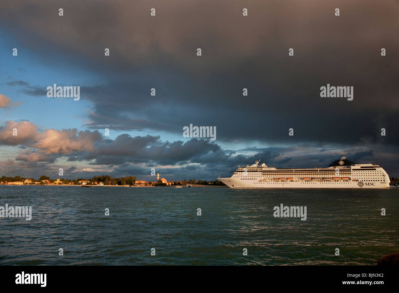 Venice Lido and MSC Opera cruise ship, Veneto, Italy. Stock Photo