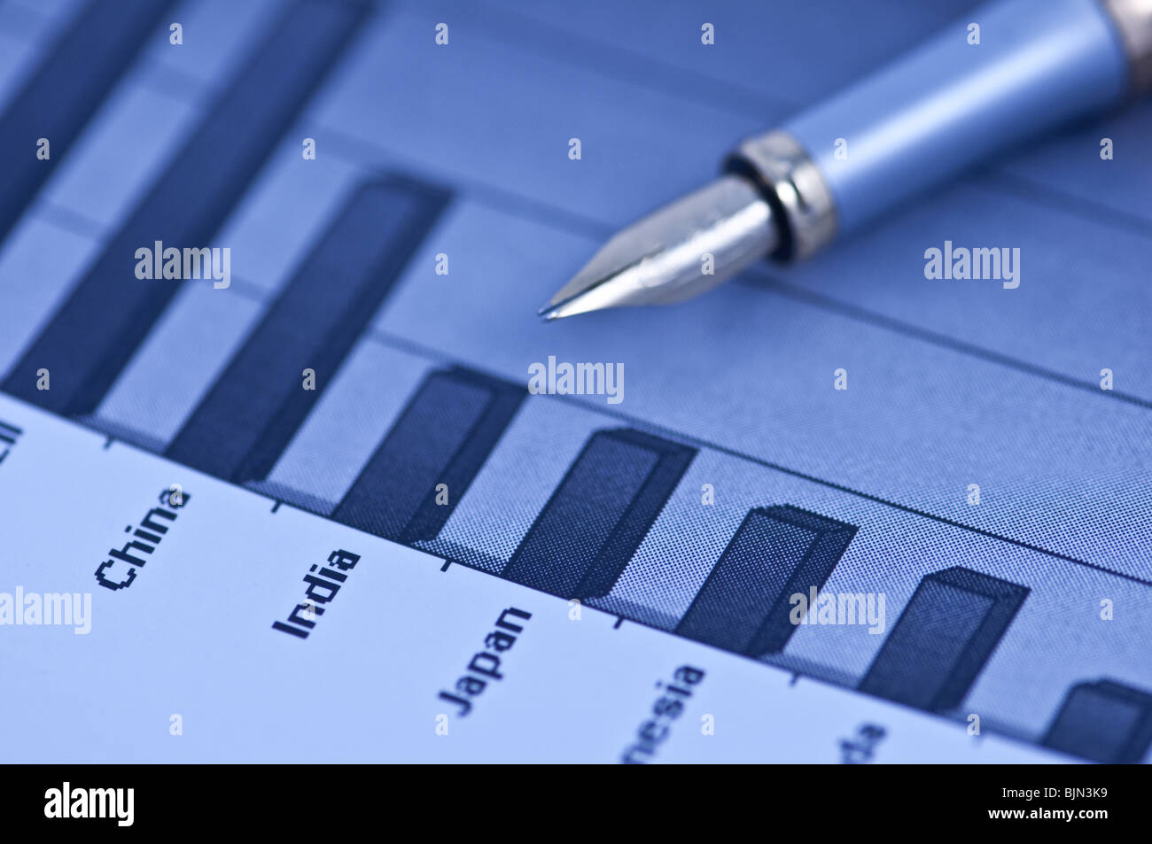 financial document and pencil closeup Stock Photo