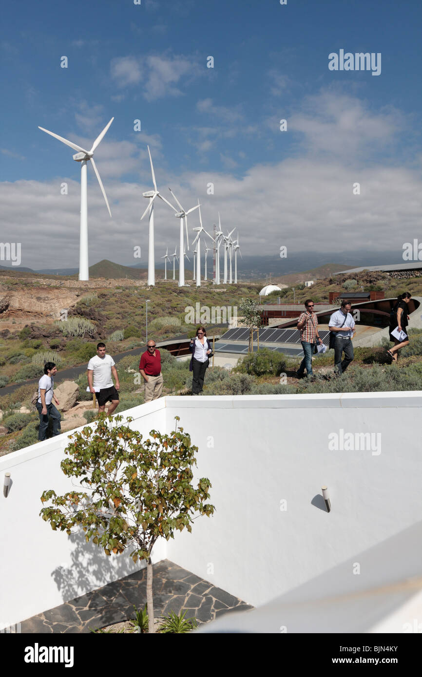 Visitors at the newly inaugurated bioclimatic village at the Instituto Tecnológico y de Energías Renovables Stock Photo