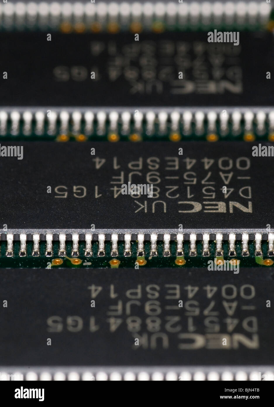 close up photograph of computer RAM memory chips Stock Photo