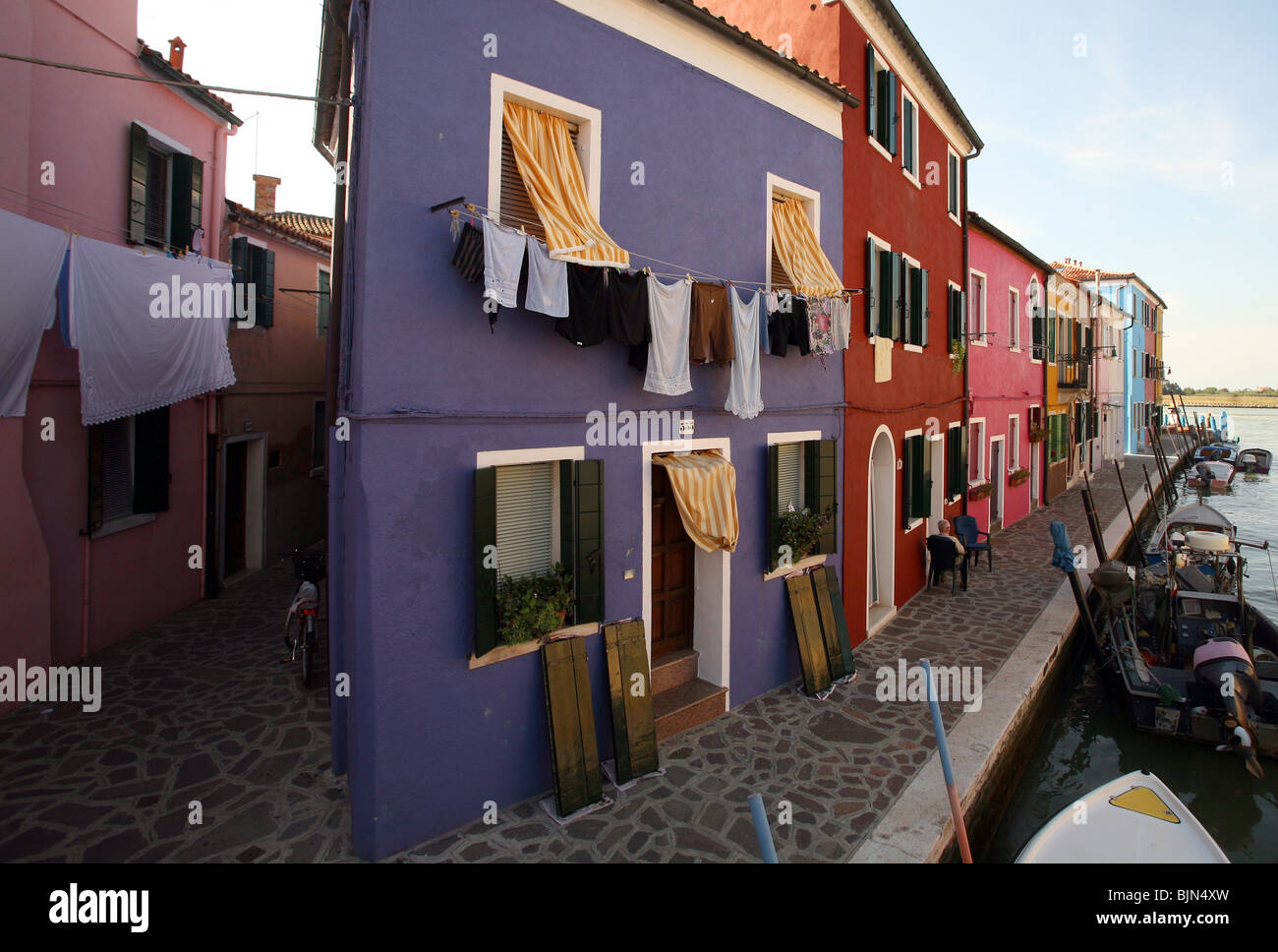 Colourful houses pictured on the Venetian island of Burano in Italy, August 28th 2008.  Credit: Susannah Ireland Stock Photo