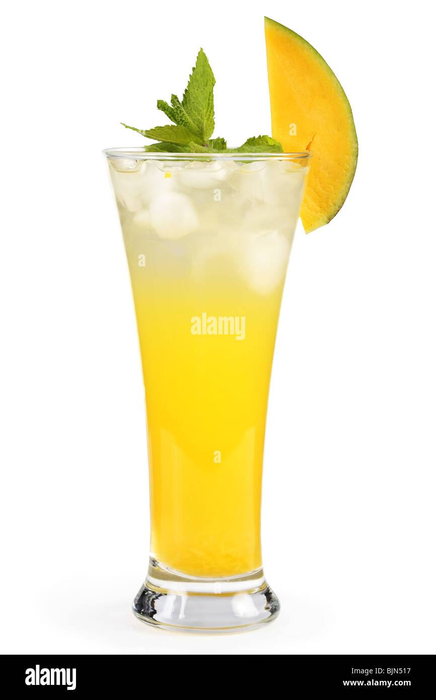 Mango mint cocktail in a glass. Isolated on a white background. Studio