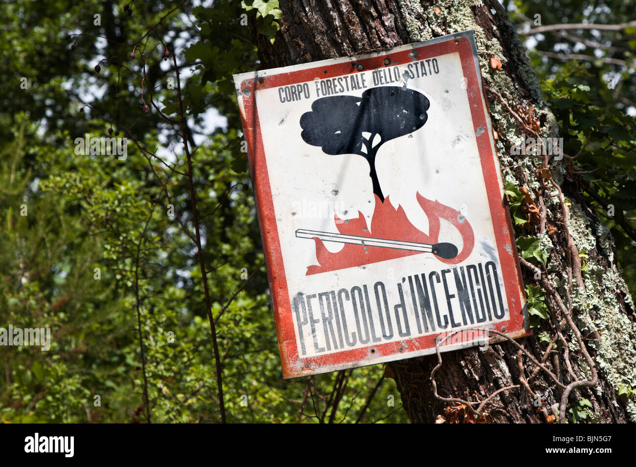 Italian forest fire sign Stock Photo