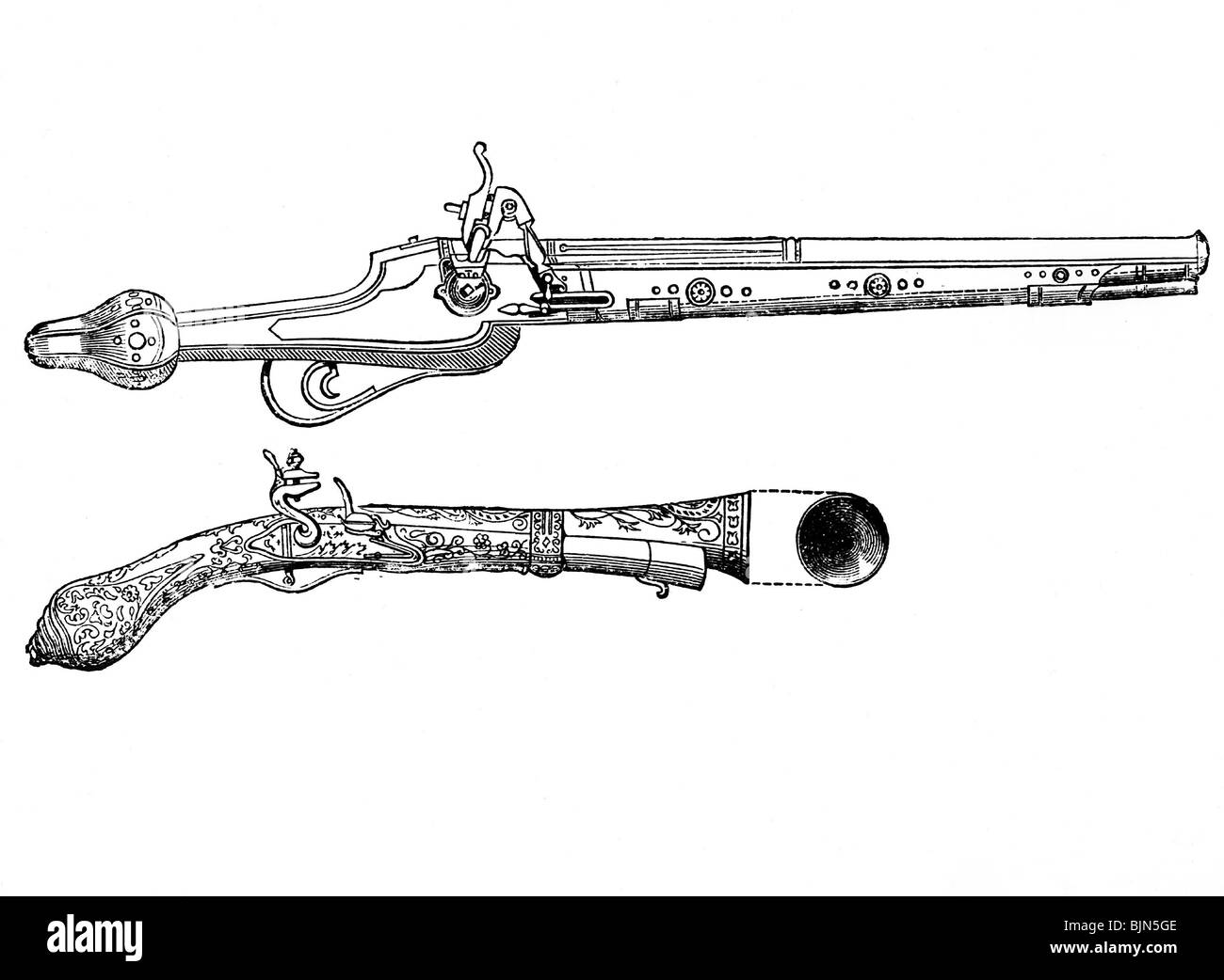weapons, pistols, Saxon pistol with wheellock from 1610 (above) and