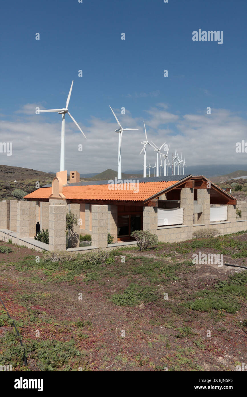 One of the houses at the newly inaugurated bioclimatic village at the Instituto Tecnológico y de Energías Renovables Stock Photo