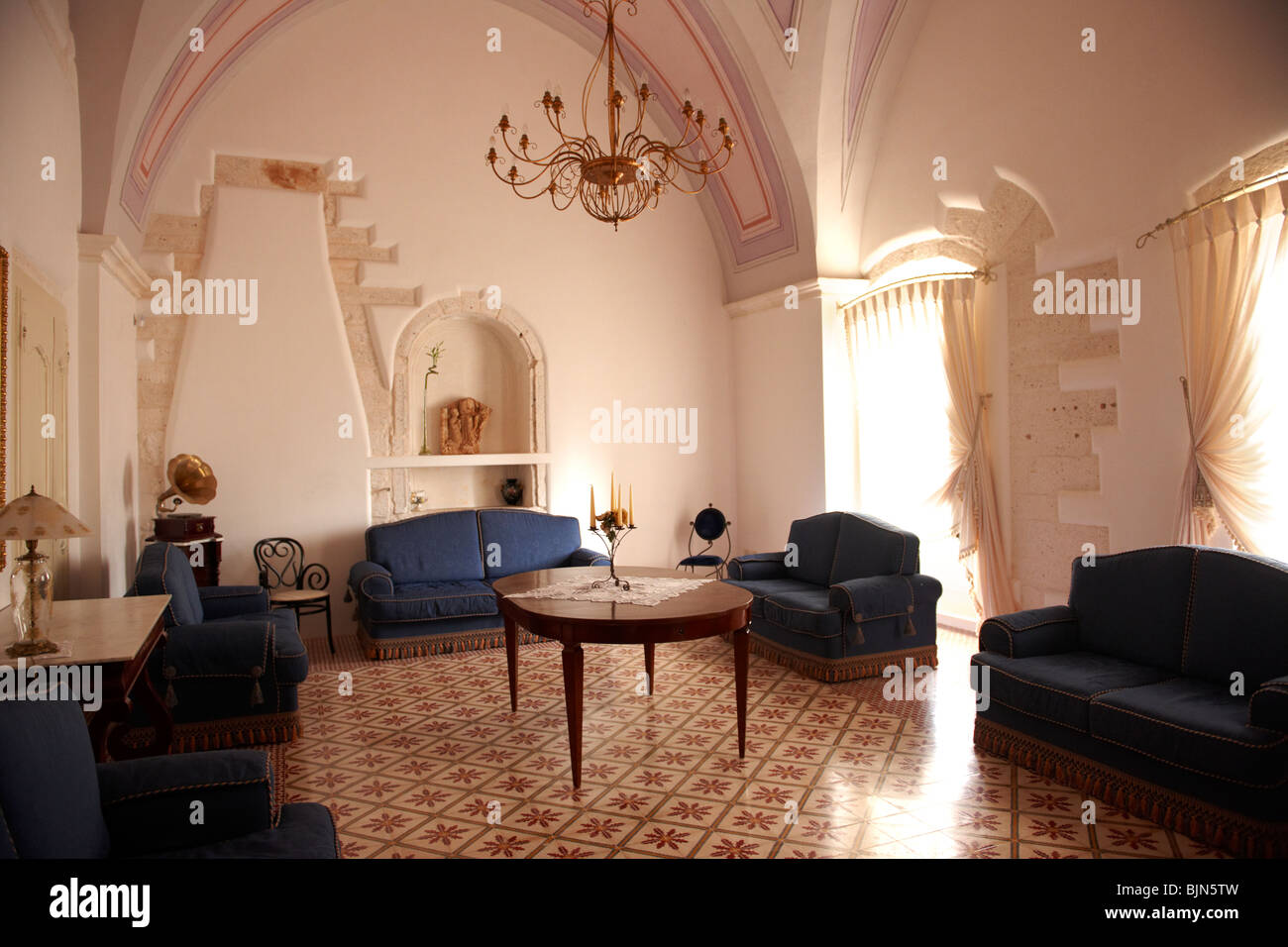 Interior of Hotel Rione Antico La Terra, The white city of Ostuni, Puglia, South Italy. Stock Photo