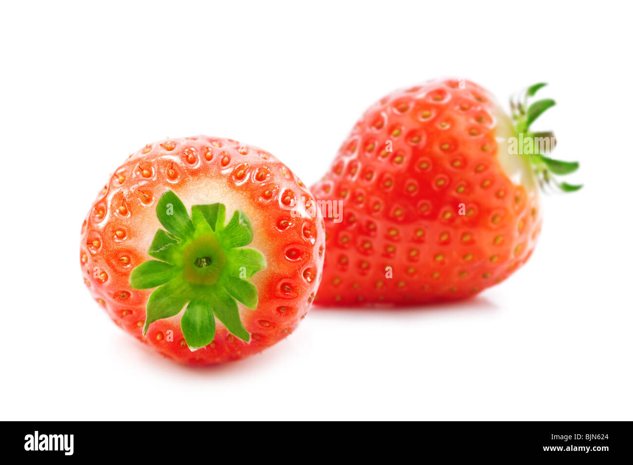 two red strawberry isolated on white Stock Photo