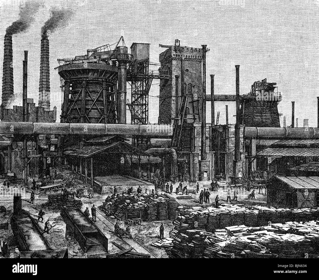 industry, metal, blast furnace plant at Koenigshuette, Silesia, circa 1870, Stock Photo