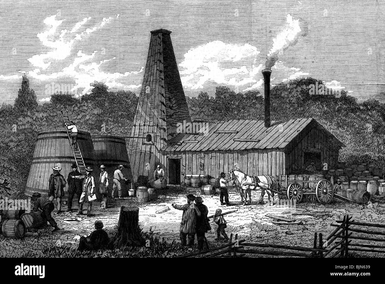 energy, oil, Gordon fountain, West Canada, wood engraving, circa 1862, Stock Photo