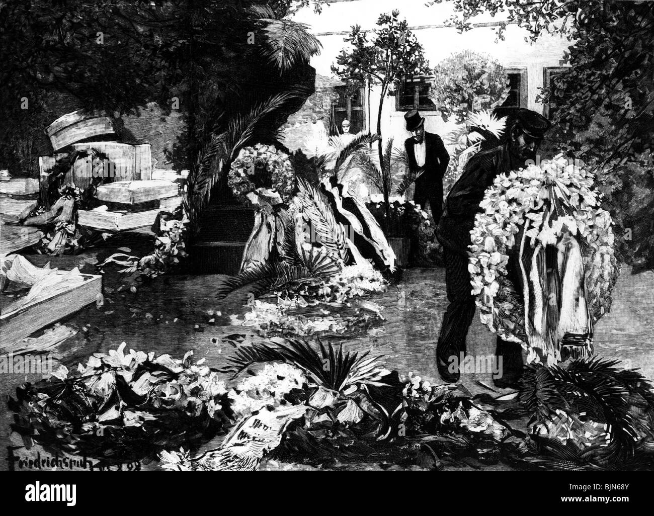 Bismarck, Otto von, 1.4.1815 - 30.7.1898, German politician, death, funeral wreaths at Friedrichsruh, Stock Photo