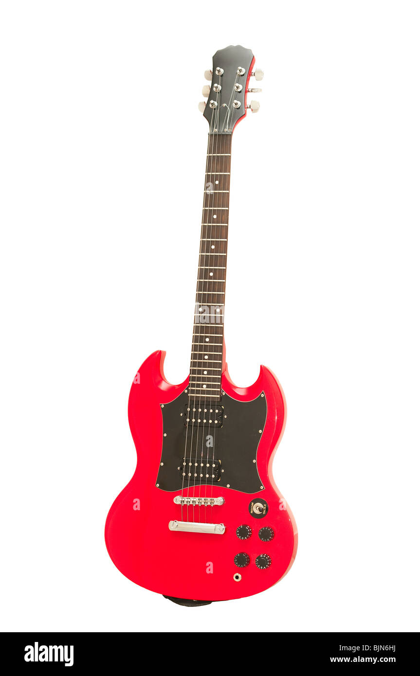 Red electric guitar isolated on the white background Stock Photo Alamy