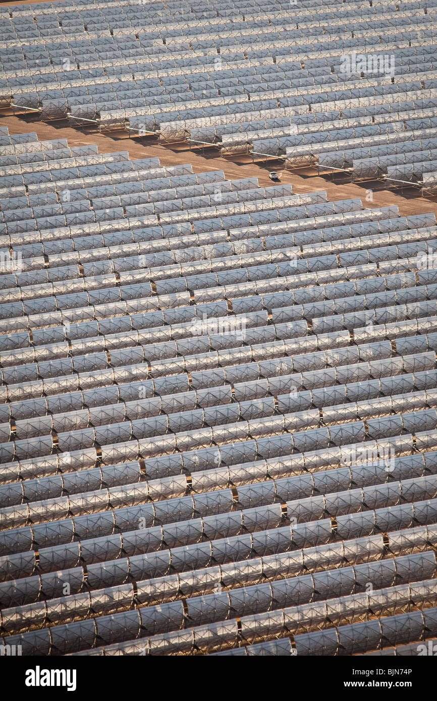 Aerial view of Nevada Solar One generating station, the largest concentrated solar power plant in the world In Boulder City, NV. Stock Photo