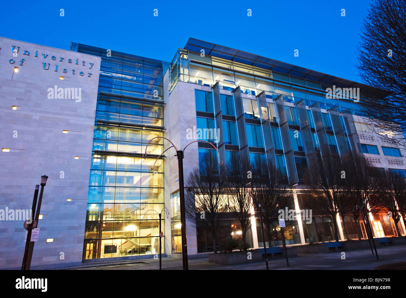 The modern facade of the main University of Ulster building, Belfast