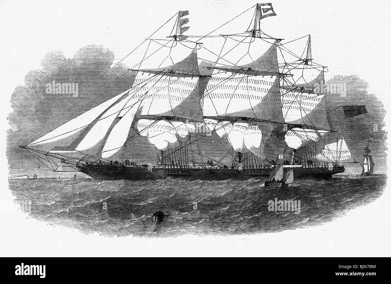 transport / transportation, navigation, sailing ships, clipper, 'The Gauntlet', British merchant ship, wood engraving, 1857, Stock Photo