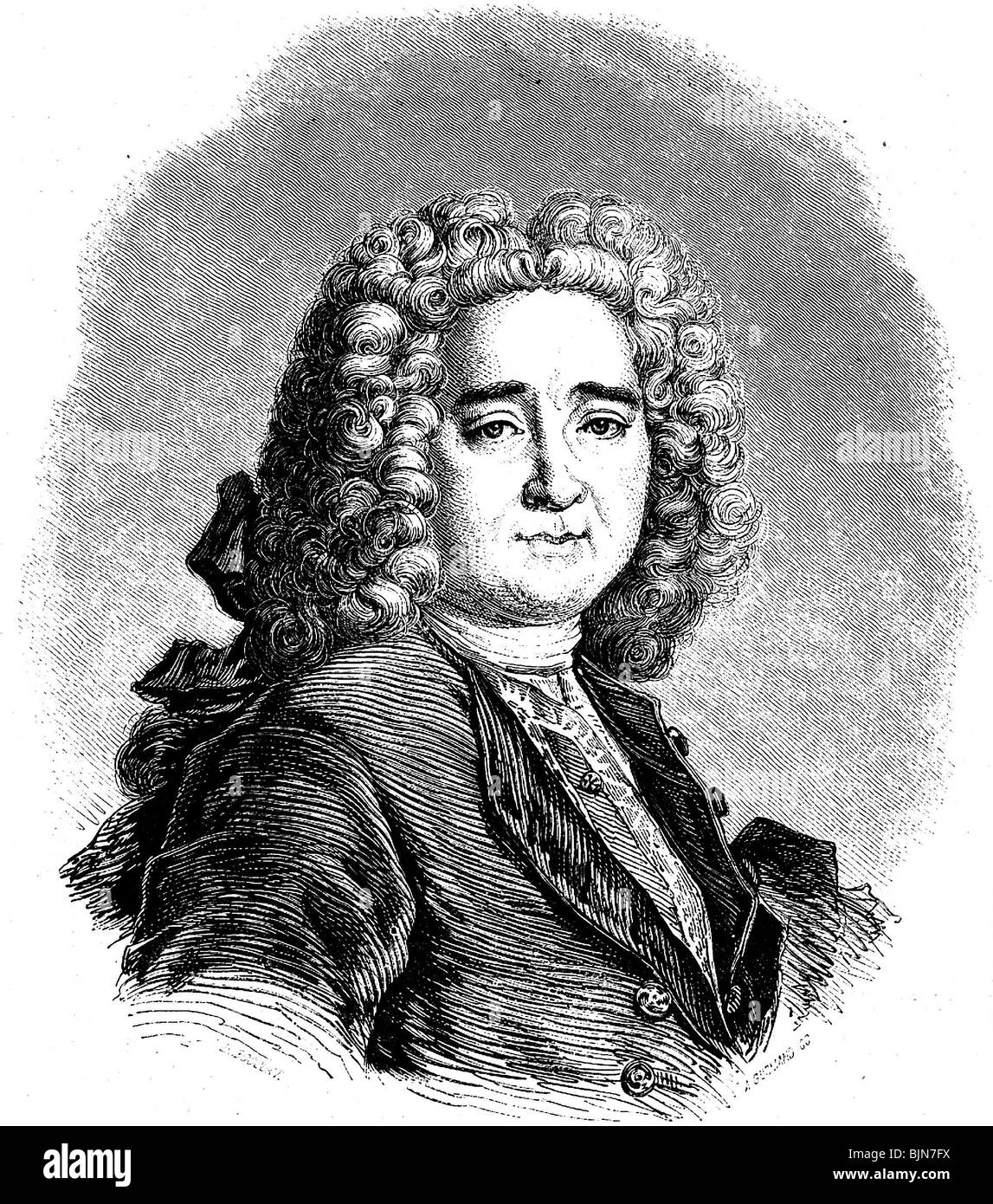 Oudry, Jean Baptiste, 17.3.1686 - 3.4.1755, French painter, printmaker, professor in Paris, wood engraving, 19th century, after painting by Bocourt, Artist's Copyright has not to be cleared Stock Photo