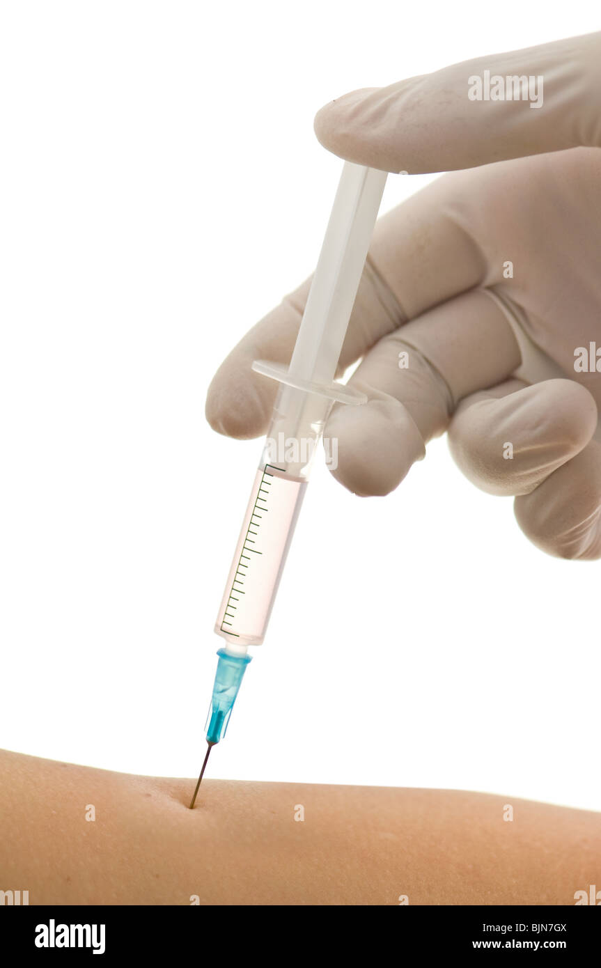 hand with syringe isolated on white Stock Photo