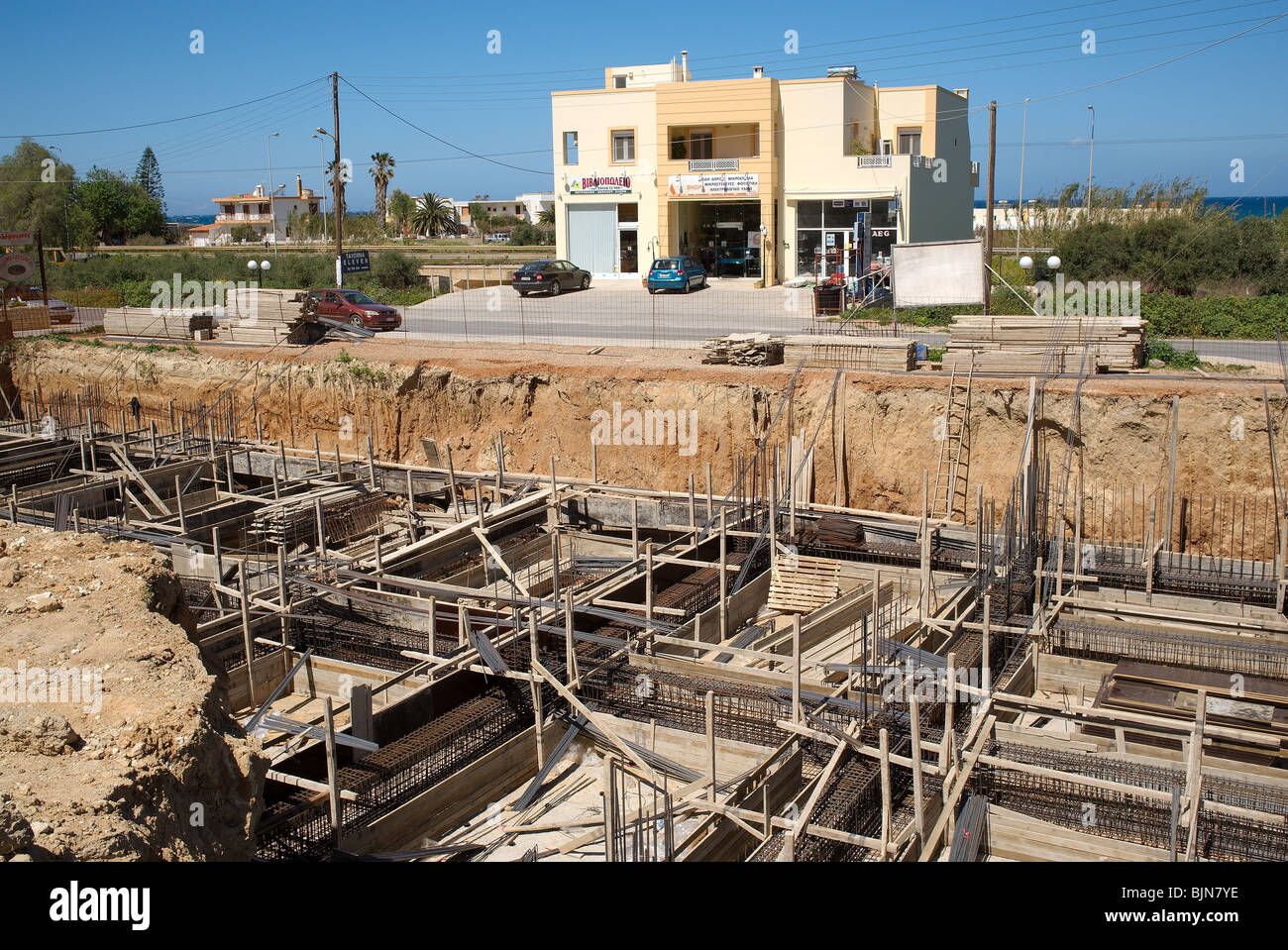 New building concrete foundations Stock Photo