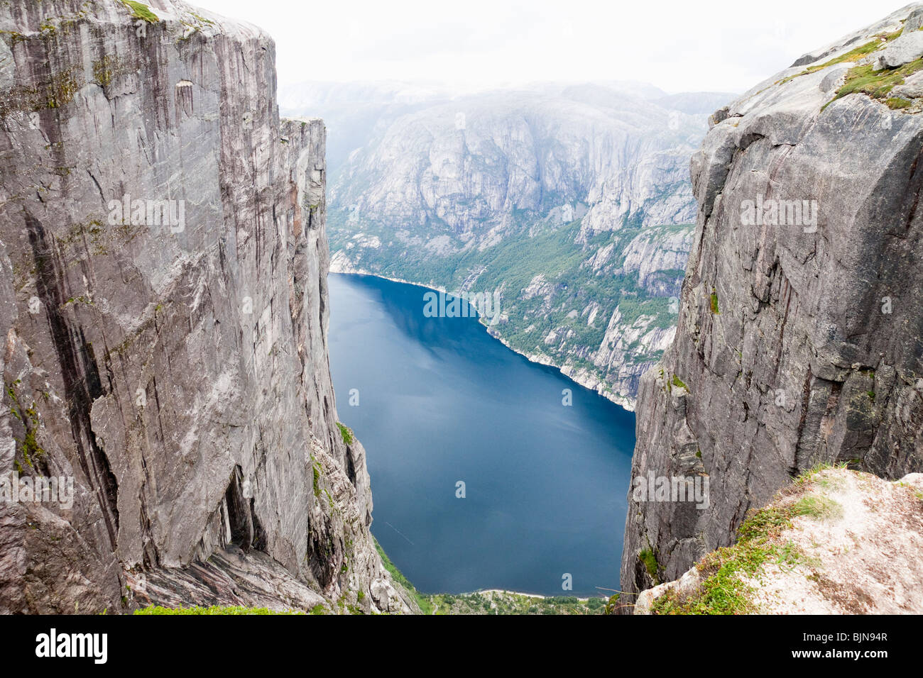 View of Lysefjord from mountain Kjerag Stock Photo