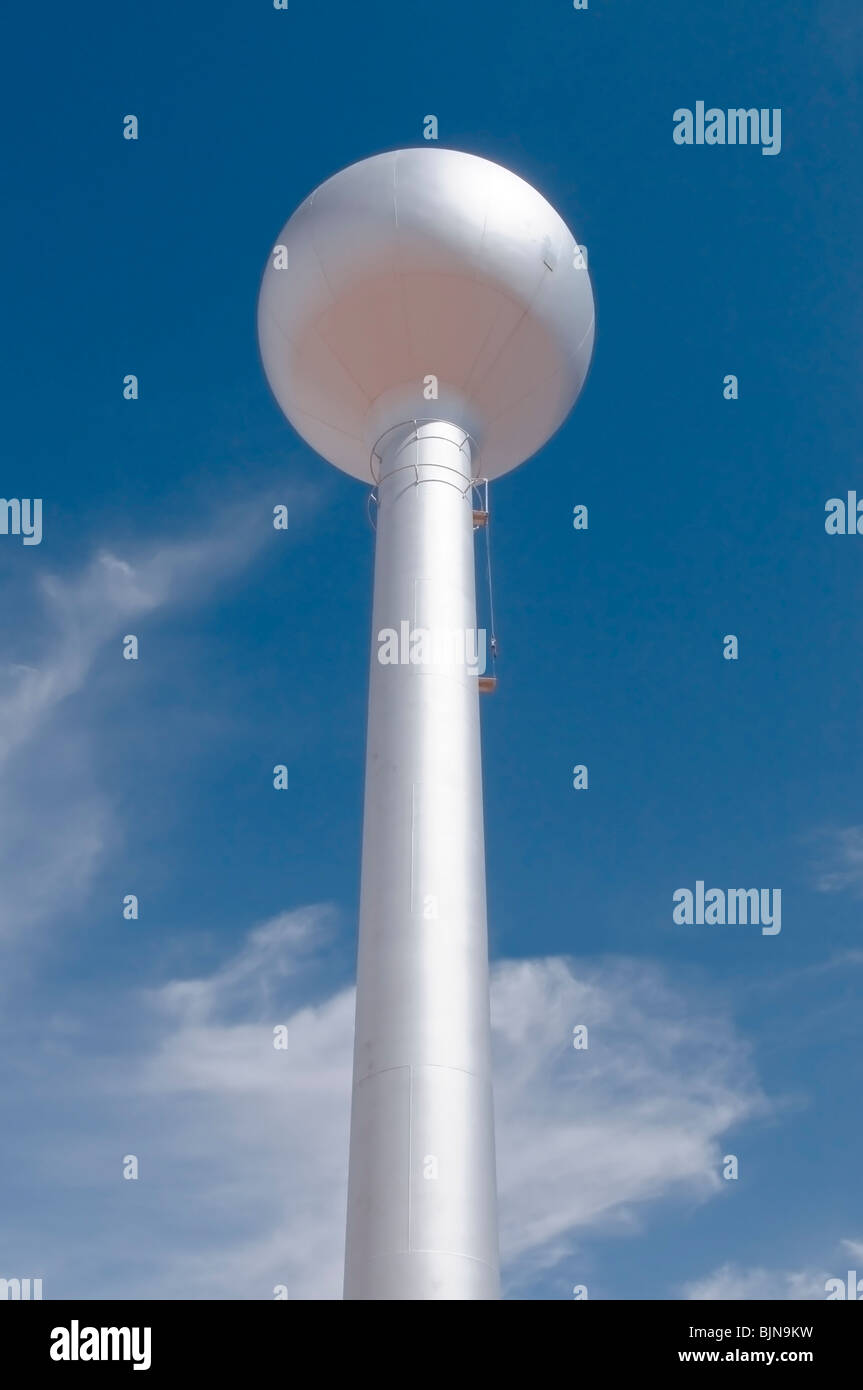 Steel water tower against a blue sky, Arizona. Stock Photo