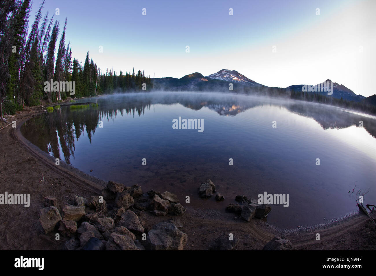 SPARKS LAKE, OREGON, USA South Sister on Sparks Lake at dawn Stock