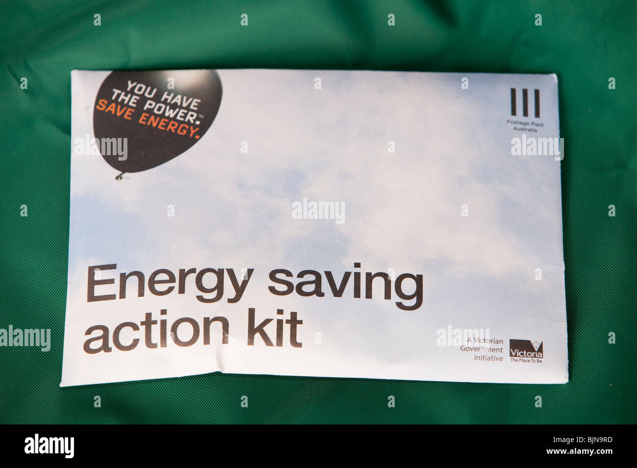 An energy saving action kit at a Renewable Energy and climate change day at Jindabyne in the Snowy Mountains, Australia. Stock Photo