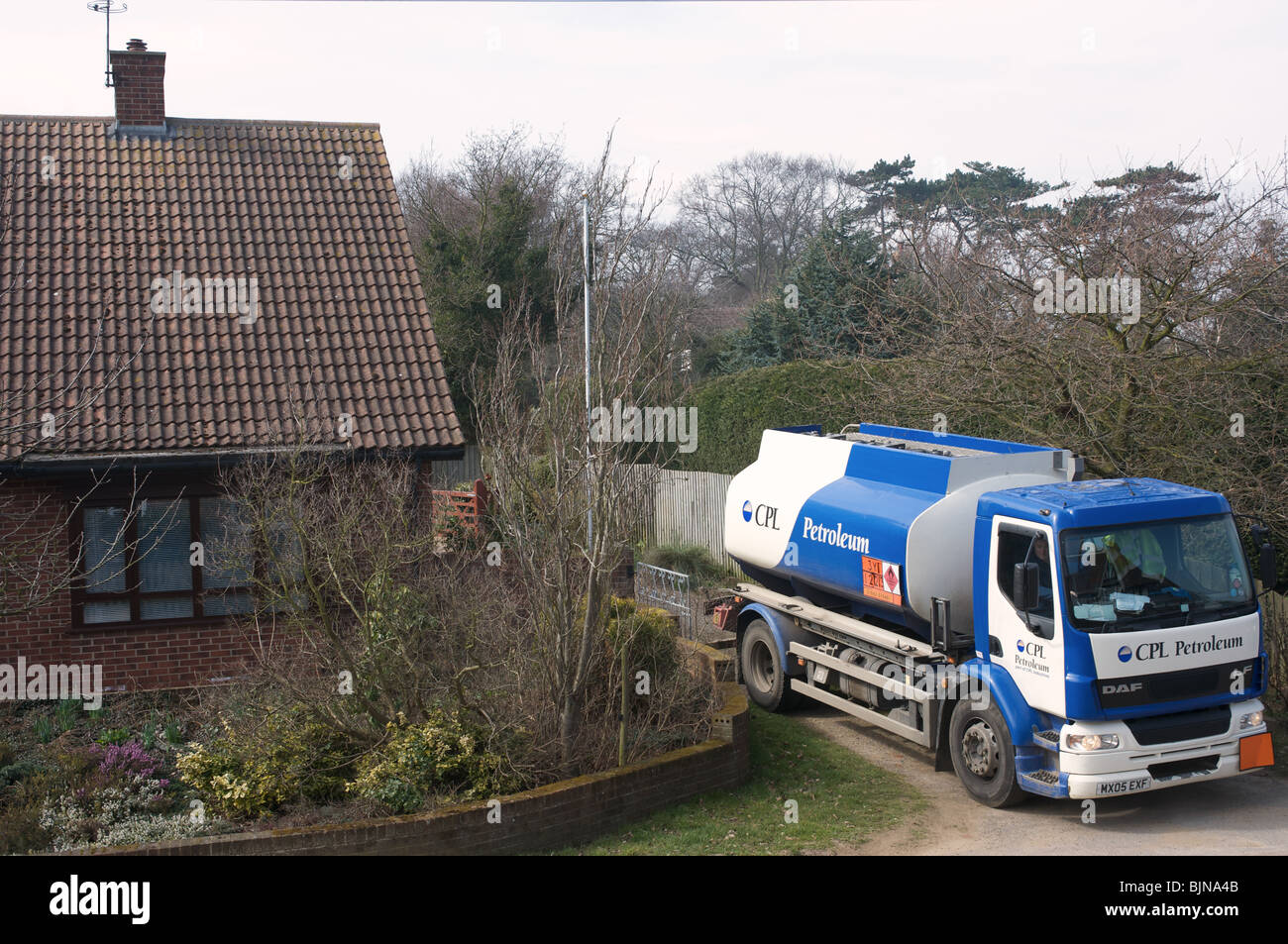 Heating oil delivered to a rural home, Bawdsey Suffolk, UK, Stock Photo