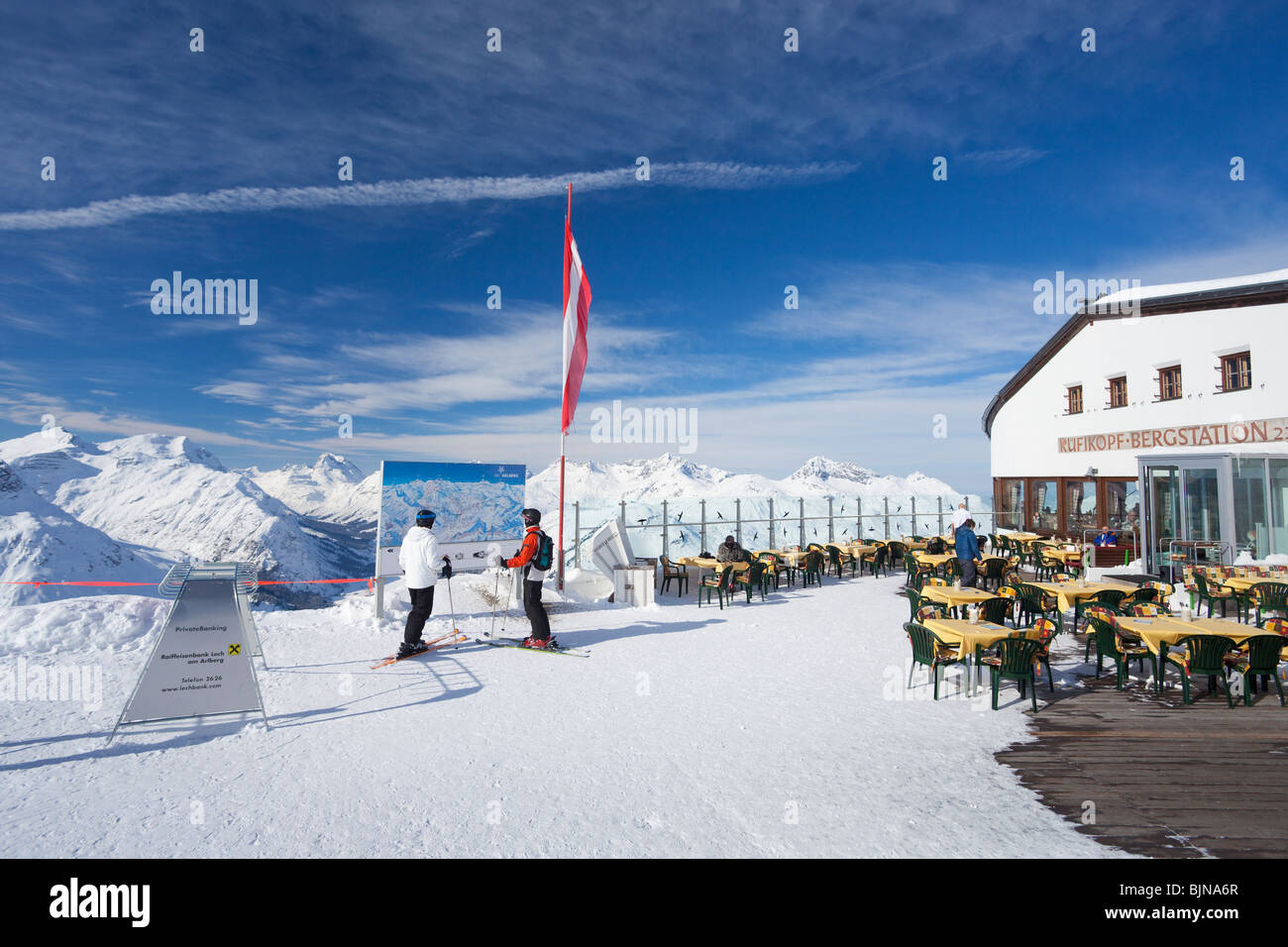 Rufikopf Bergstation Lech near St Saint Anton am Arlberg in winter snow Austrian Alps Austria Europe Stock Photo