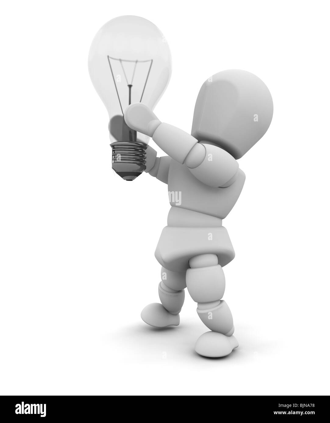 3d render of a a man holding light bulb Stock Photo