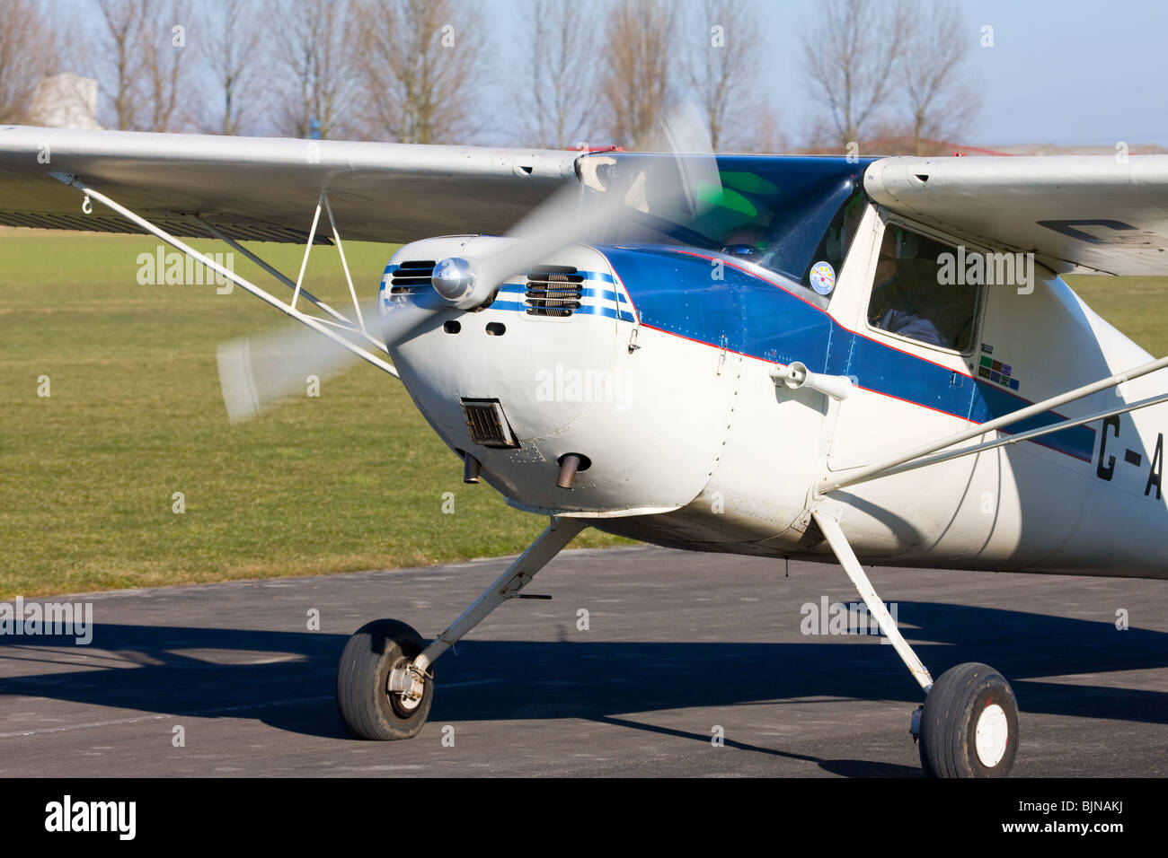 Cessna 120 G-AKVM taxiing at Breighton Airfield Stock Photo