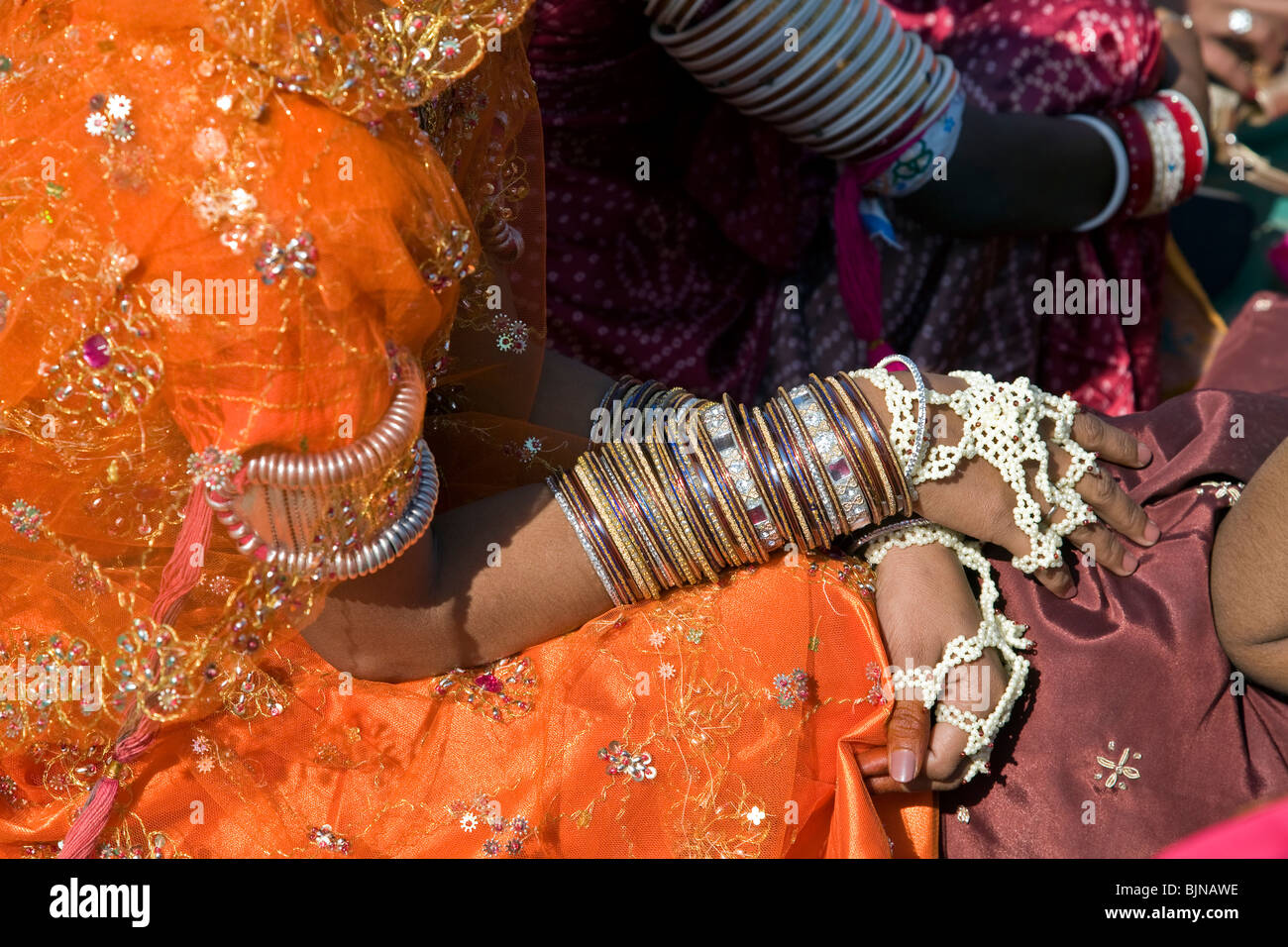 Indian woman wearing traditional bracelets (bangles). Jaisalmer. Rajasthan. India Stock Photo