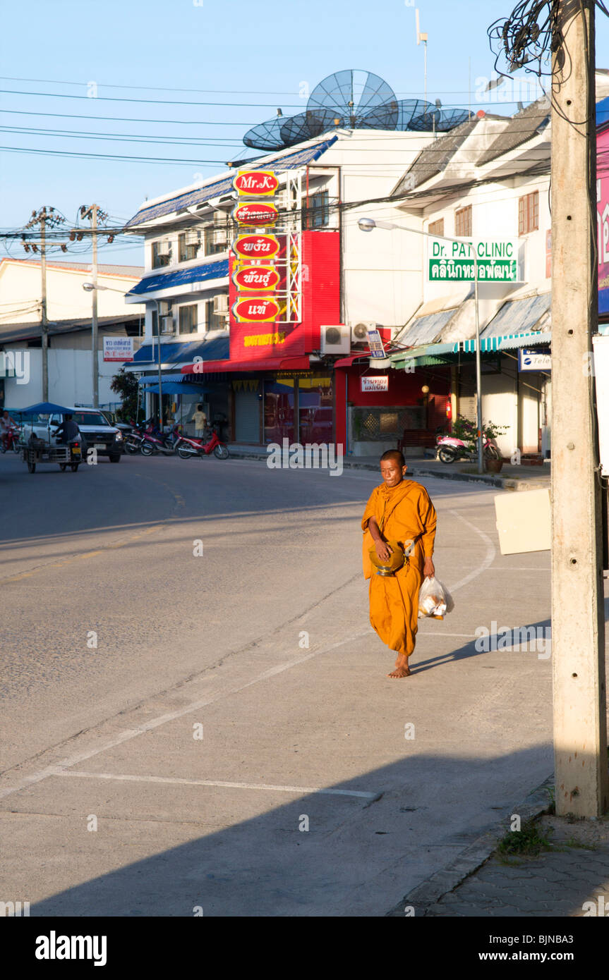 Lone monk in the morning in Thong Sala Koh Phangan Stock Photo