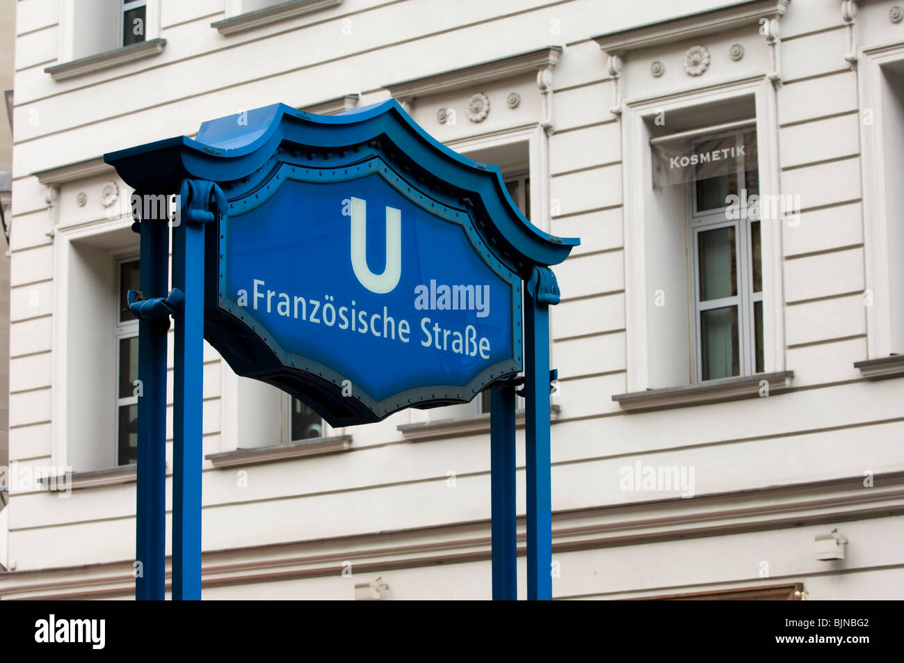 Franzosische Ubahn subway station sign on Friedrichstrasse Berlin Germany Stock Photo