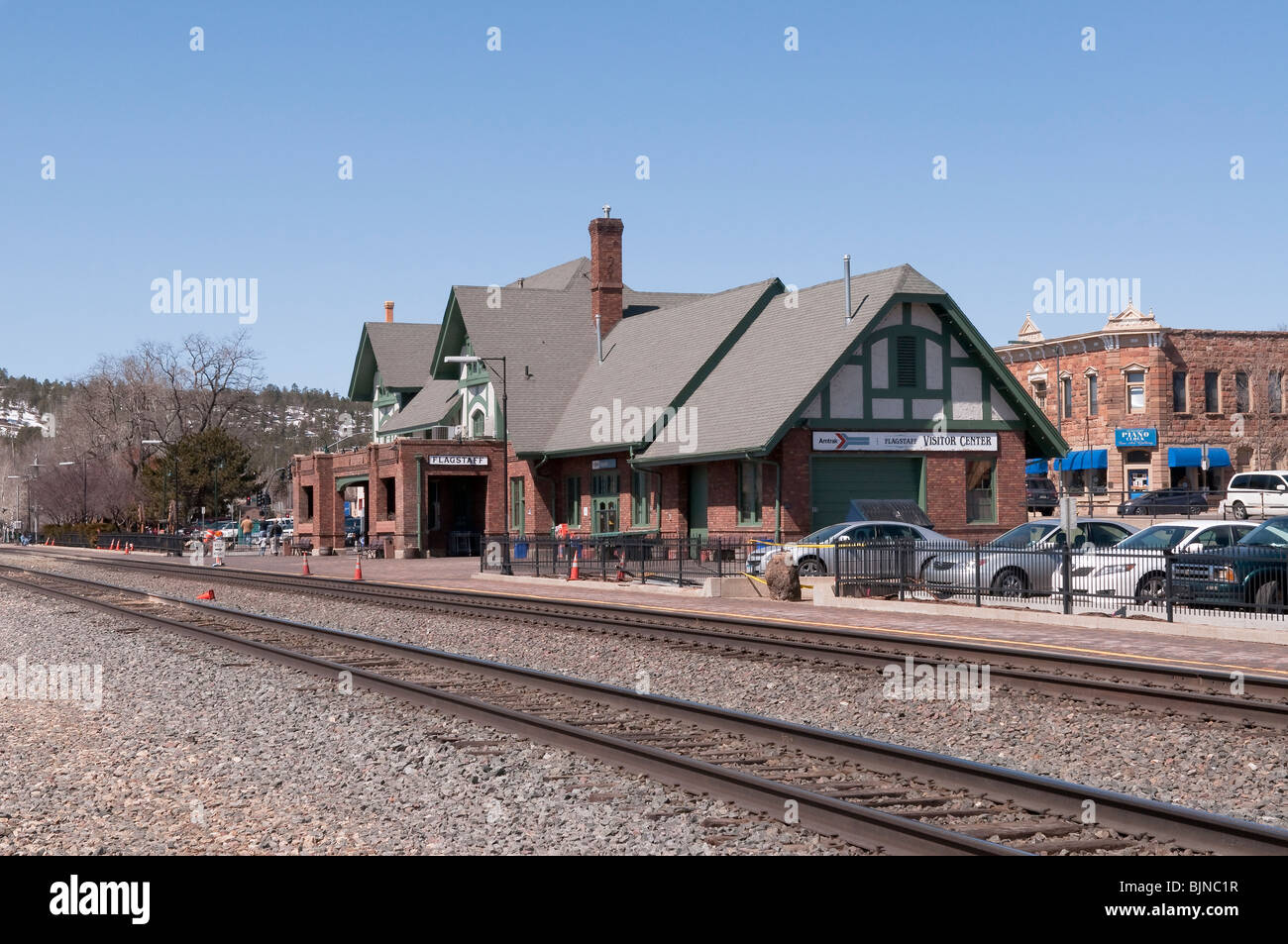 The railway station and visitor centre at Flagstaff, Arizona Stock Photo