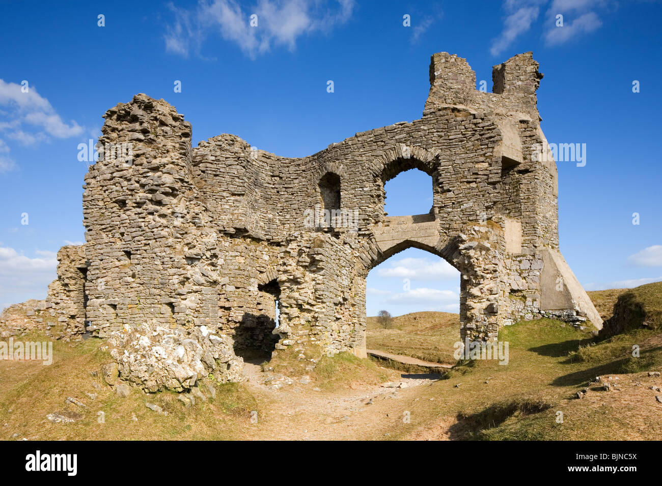 Pennard Castle ruins overlooking Three Cliffs Bay The Gower Peninsula South Wales UK Stock Photo