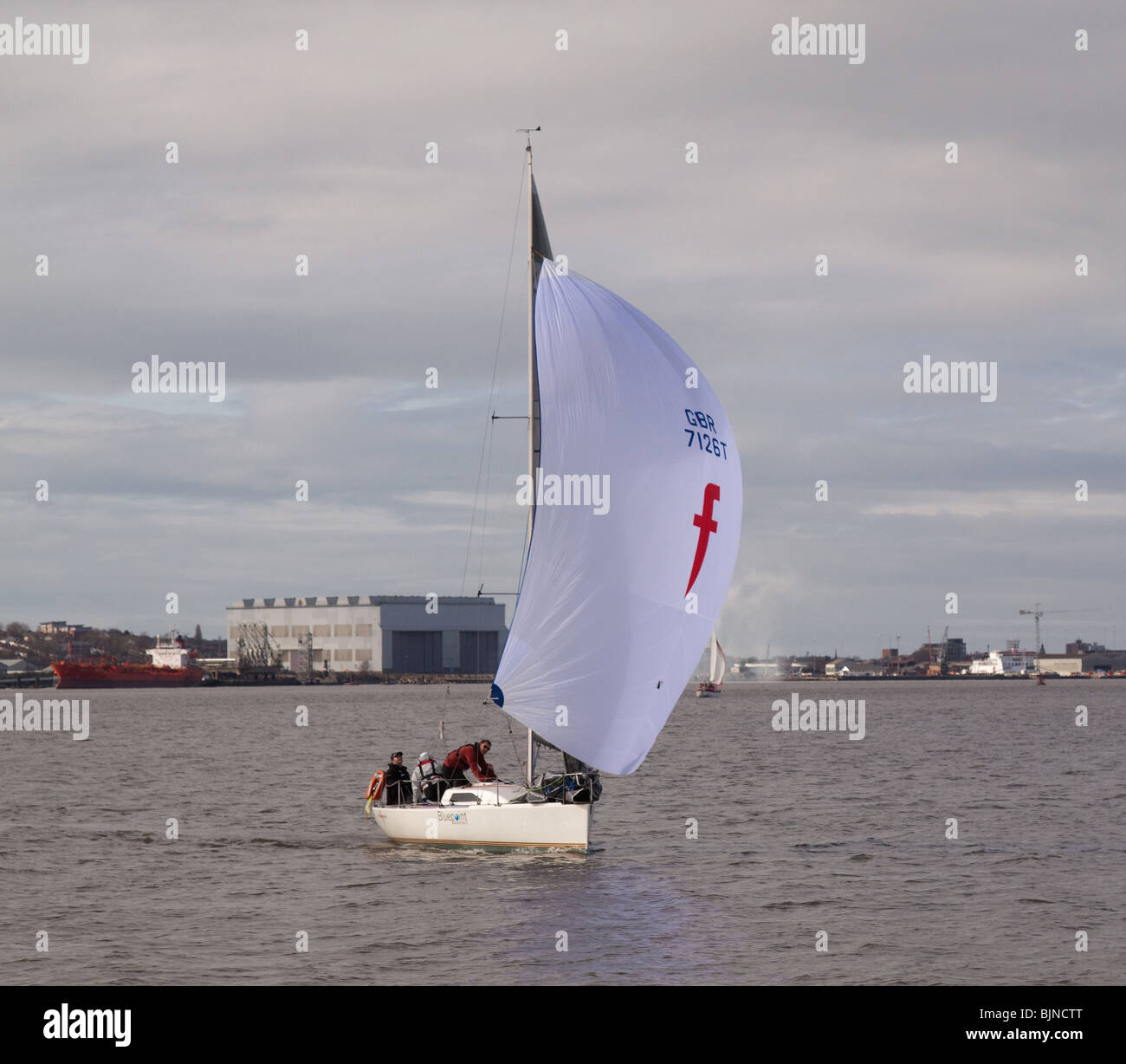 Sailing boat racing Liverpool river Mersey Stock Photo