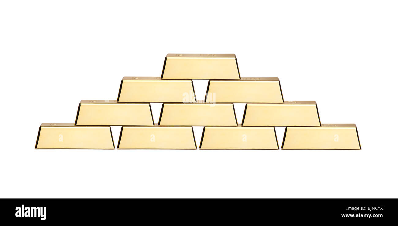 A view of a stack of gold bars Stock Photo