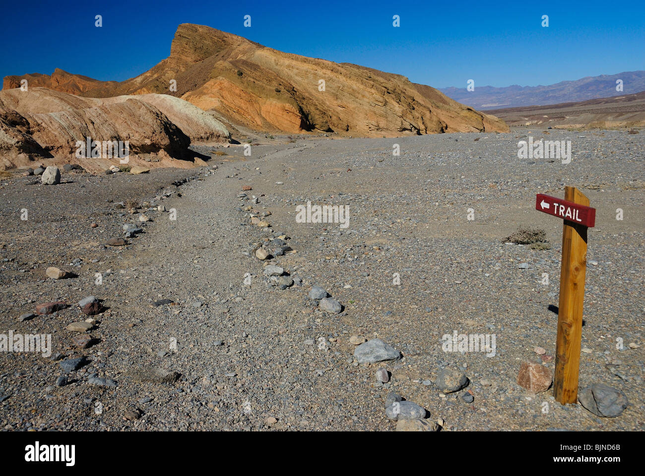 Wooden sign showing a trail in Death Valley, California state Stock Photo