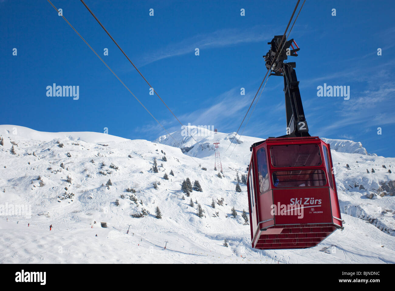 Trittkopf Cable-car Zurs St Saint Anton am Arlberg in winter snow Austrian Alps Austria Europe Stock Photo