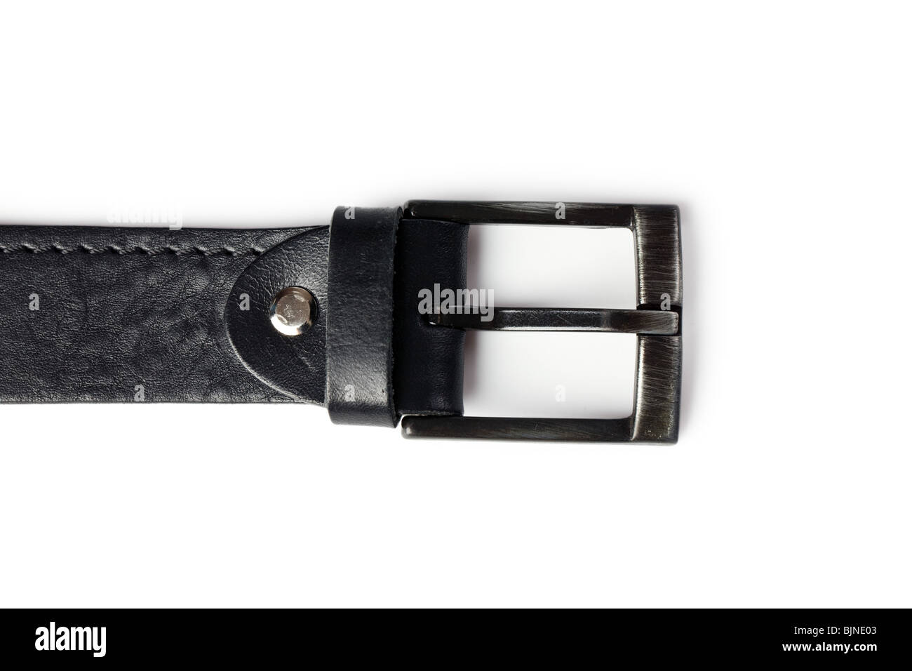 black leather belt on white background Stock Photo - Alamy