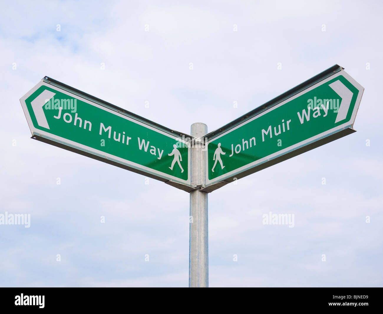 Sign for the 'John Muir Way' long distance footpath in North Berwick, East Lothian, Scotland Stock Photo