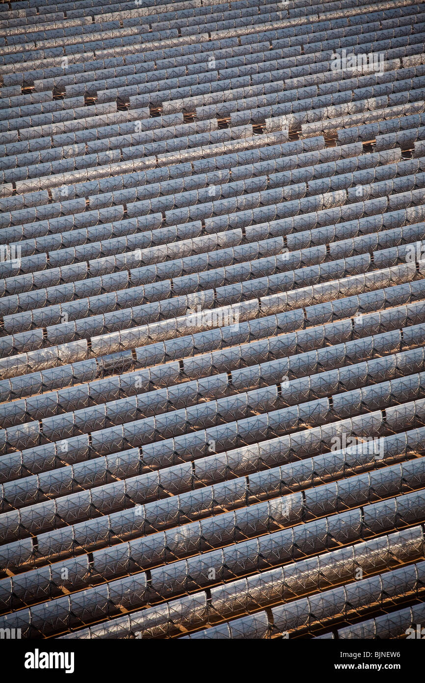 Aerial view of Nevada Solar One generating station, the largest concentrated solar power plant in the world In Boulder City, NV. Stock Photo