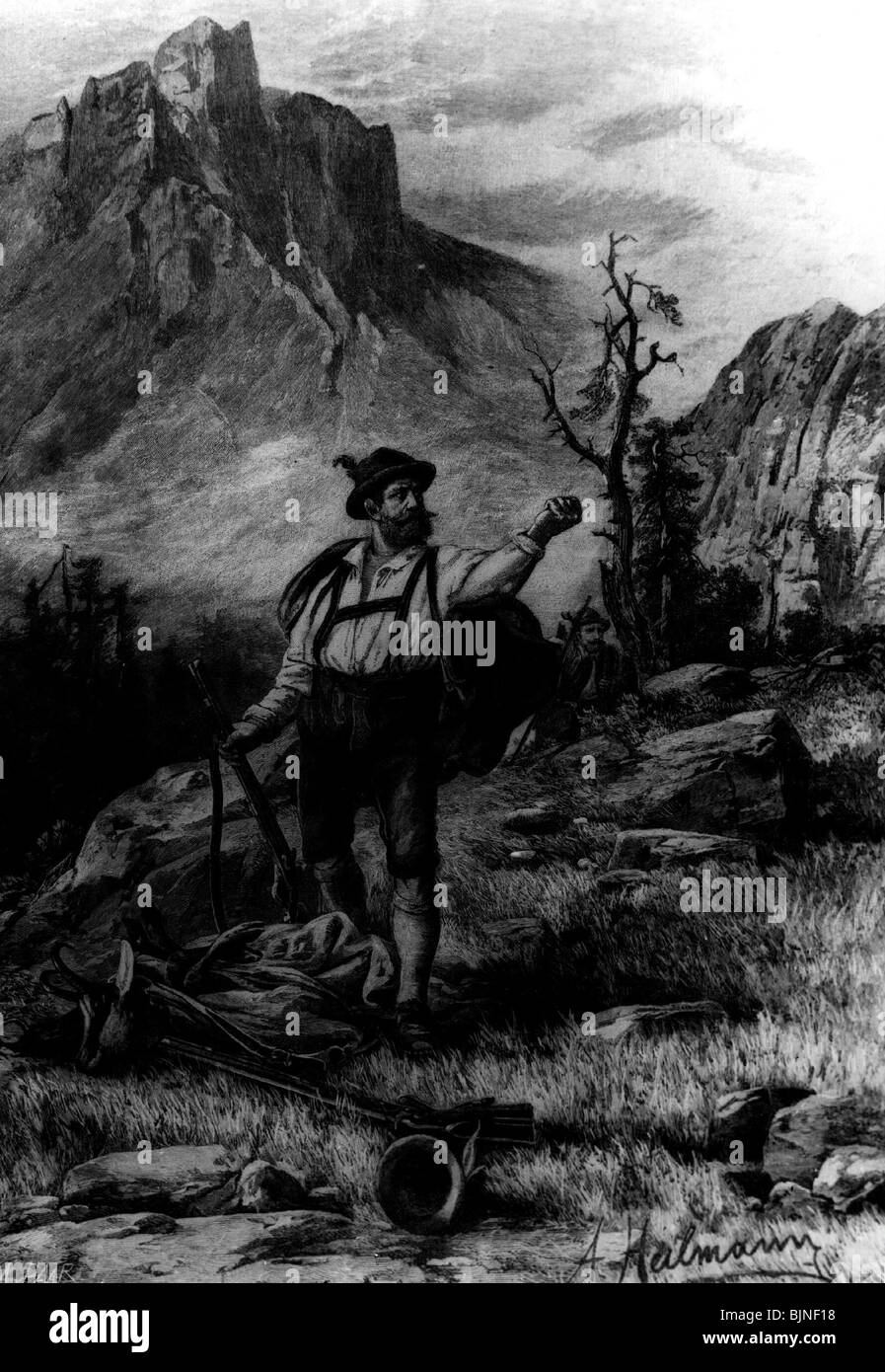 hunting, poachers, 'Stolen Prey', wood engraving based on drawing by Anton Heilmann, 'Illustrierte Welt', 1891, Stock Photo