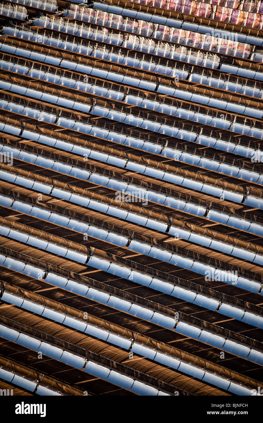 Aerial view of Nevada Solar One generating station, the largest concentrated solar power plant in the world In Boulder City, NV. Stock Photo