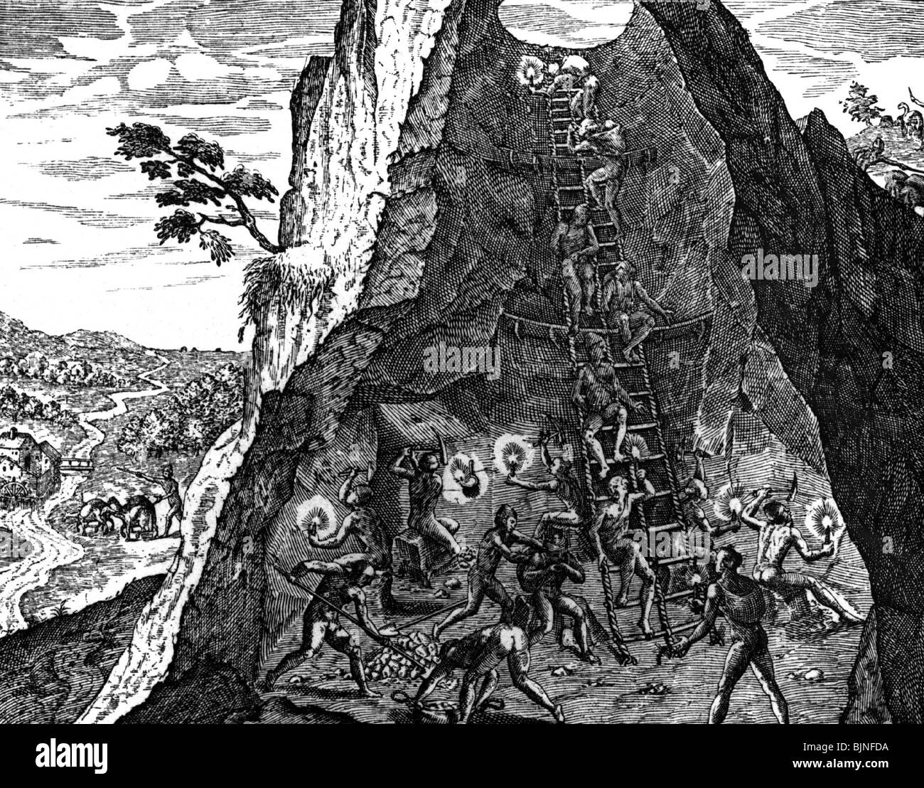 Copper engraving from americae partes hires stock photography and