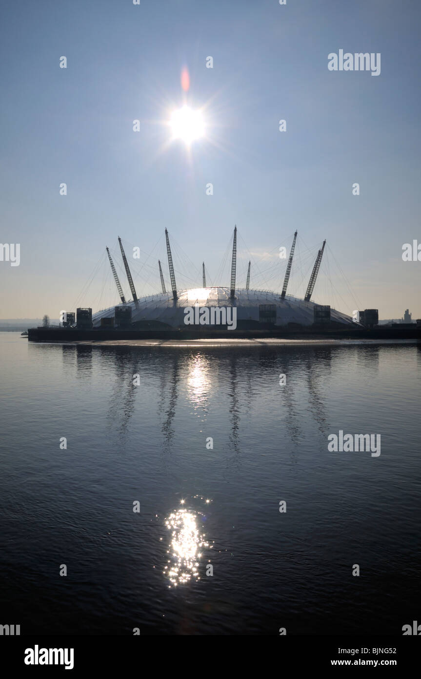 Sunrise over the O2 Arena, Millennium dome, Greenwich Peninsula London E14, United Kingdom Stock Photo