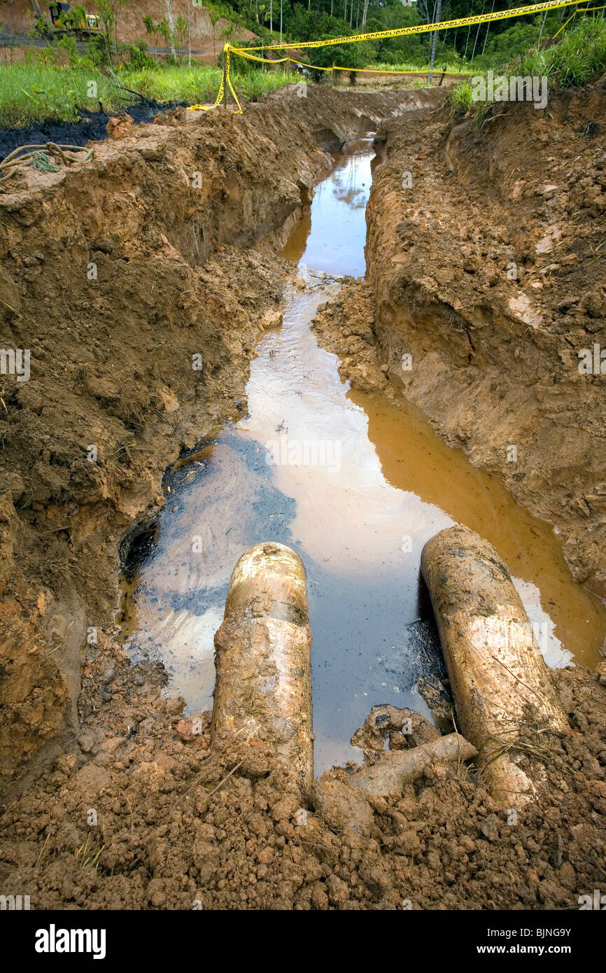 Oil trap, built to retain crude oil from a spill in the Amazon Stock