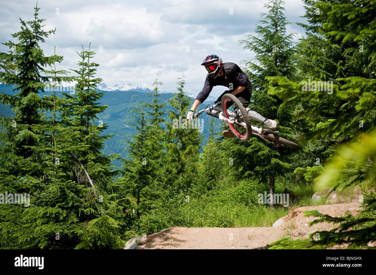 Downhill Mountain Biking Stock Photo Alamy