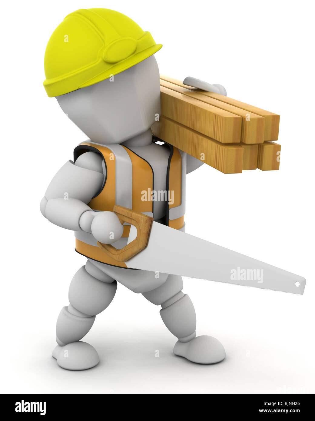 3D Render of a man carrying wood Stock Photo